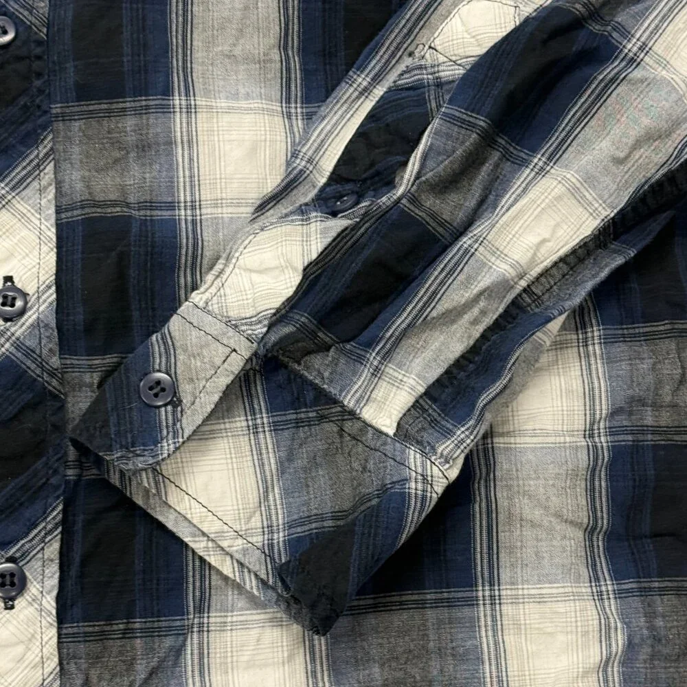 Chalc Western Button Up Shirt Mens XL Blue‎ Plaid Long Sleeve Cotton